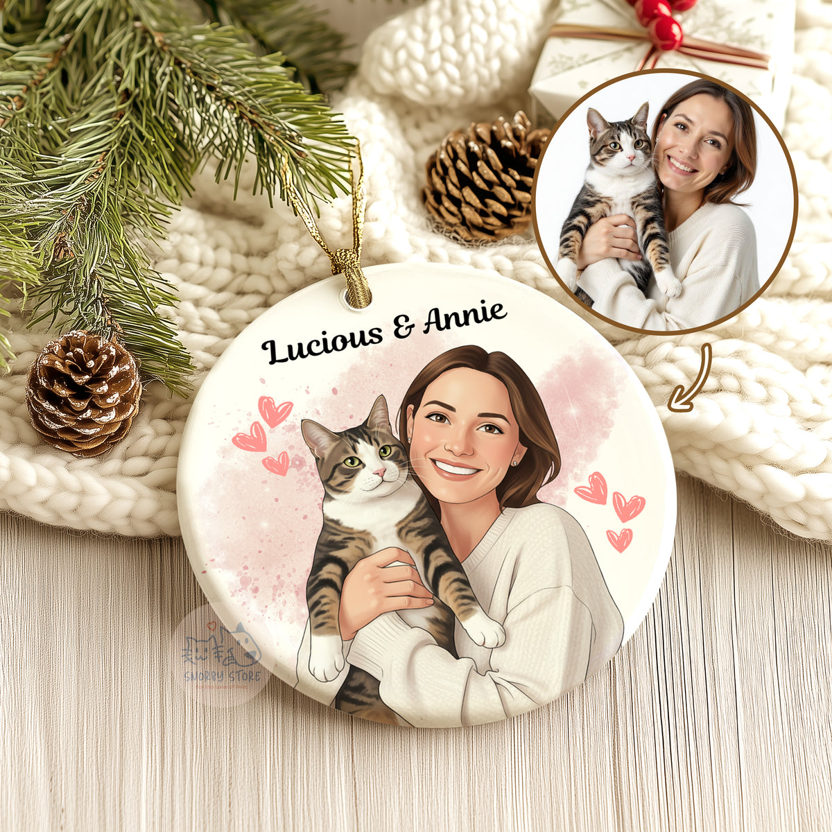 Personalized Pet Cat Dog Watercolor Ornament, Gift For Pet Lover