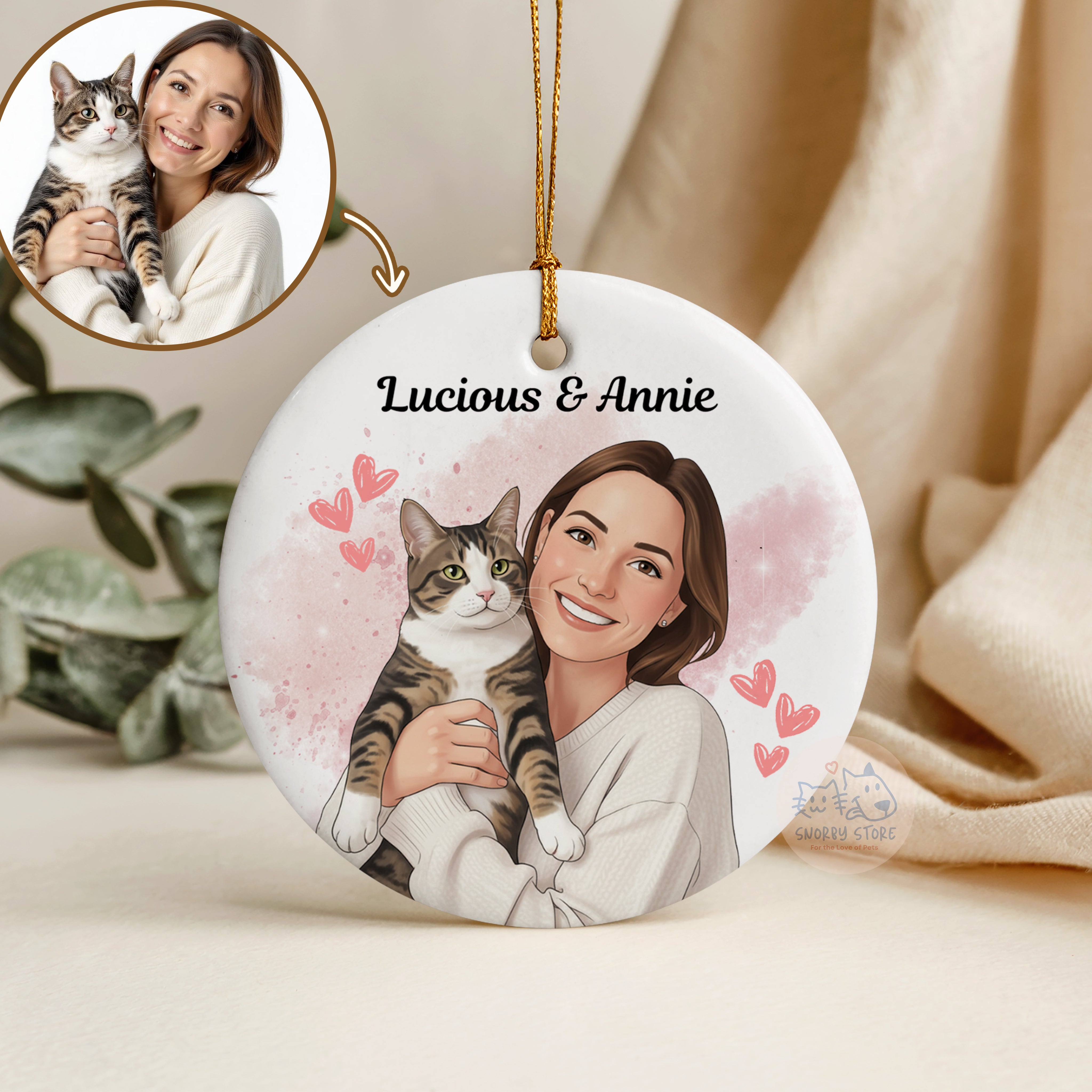 Personalized Pet Cat Dog Watercolor Ornament, Gift For Pet Lover