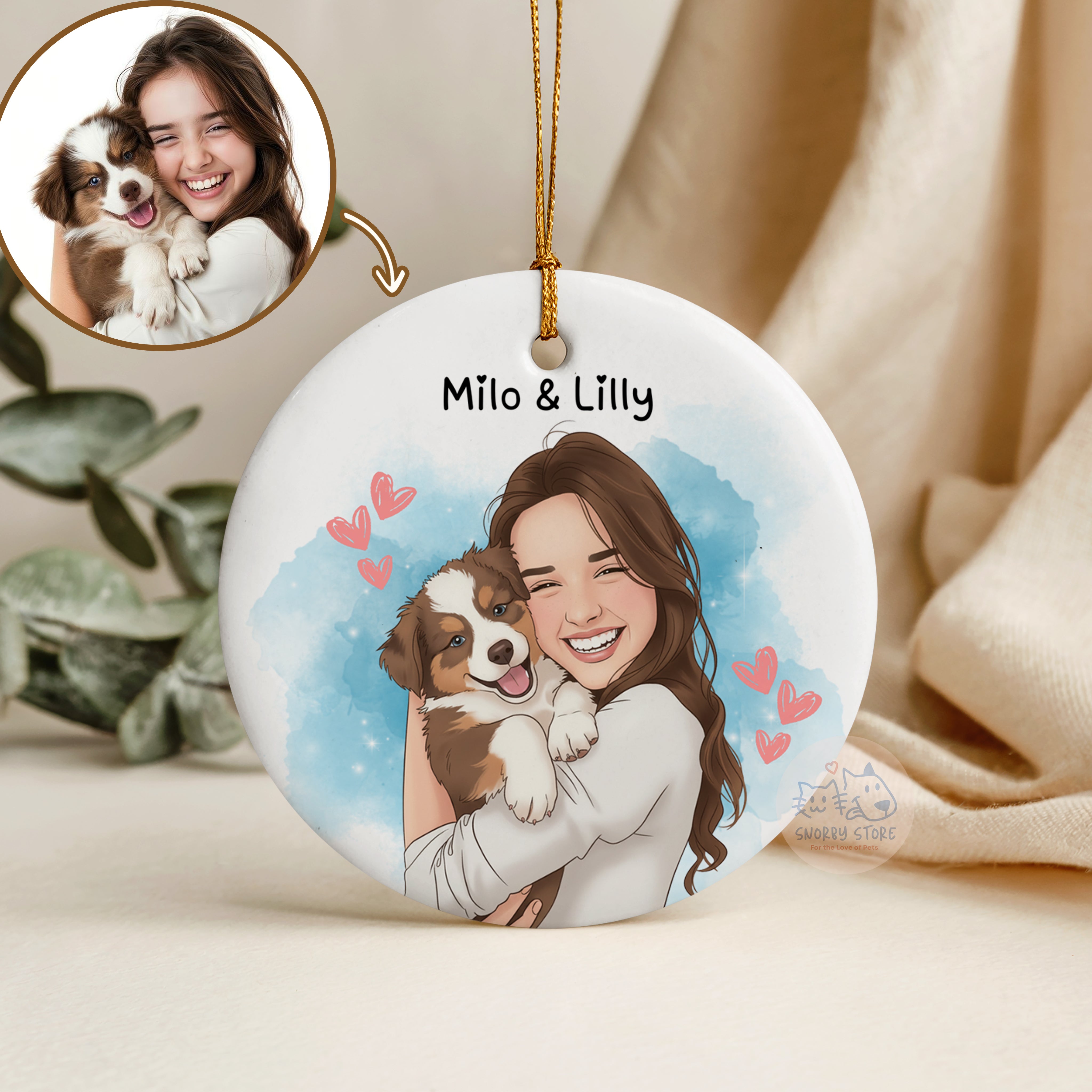 Personalized Pet Cat Dog Watercolor Ornament, Gift For Pet Lover
