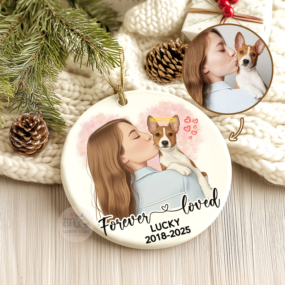 Personalized Pet Cat Dog Watercolor Portrait Ornament, Memorial Gift For Pet Lover