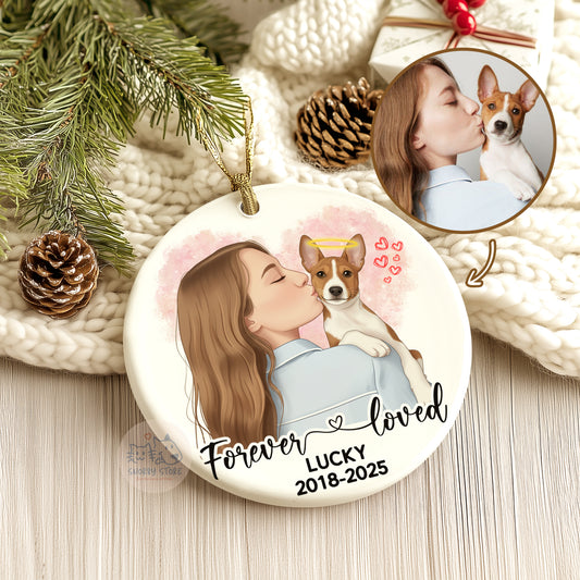 Personalized Pet Cat Dog Watercolor Portrait Ornament, Memorial Gift For Pet Lover