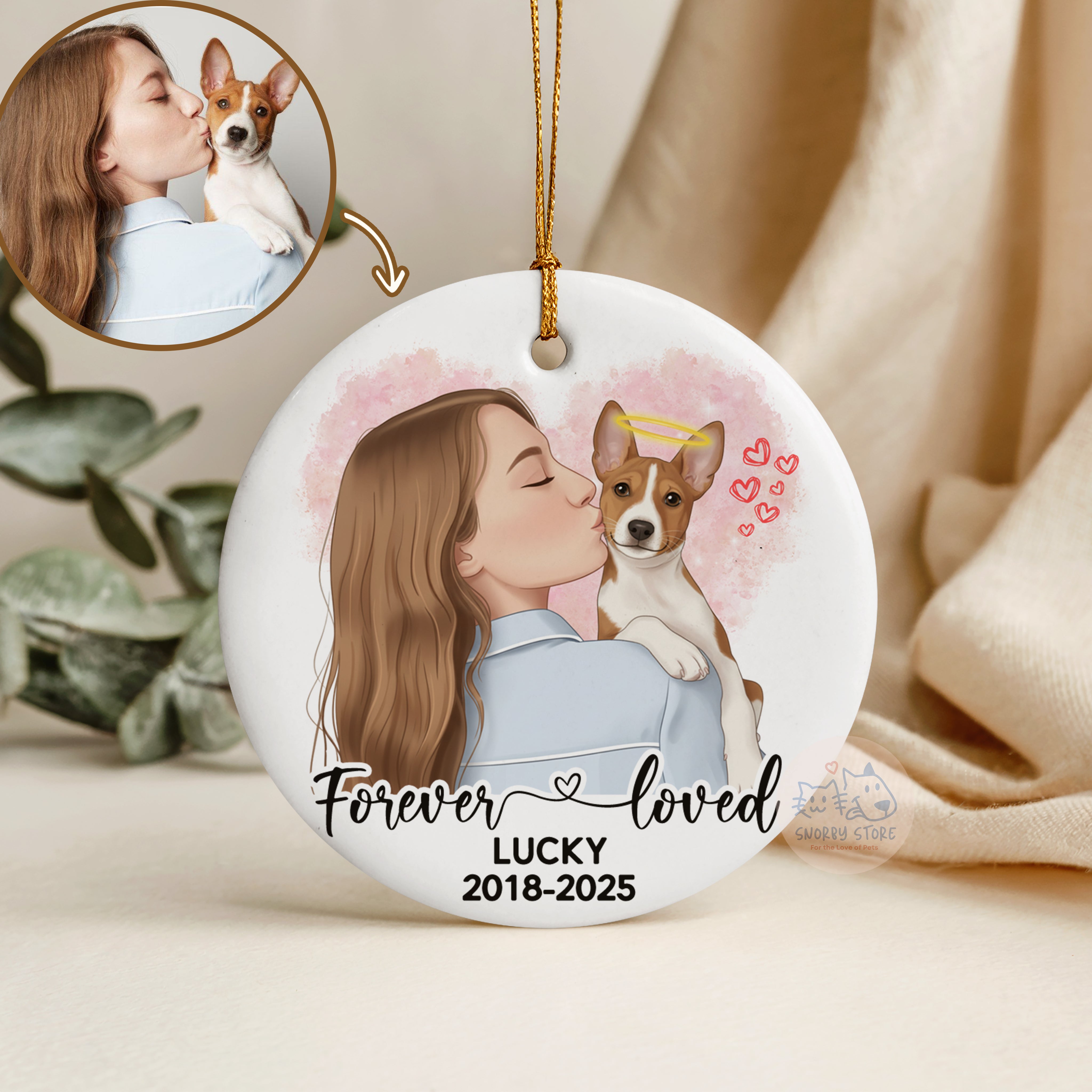 Personalized Pet Cat Dog Watercolor Portrait Ornament, Memorial Gift For Pet Lover