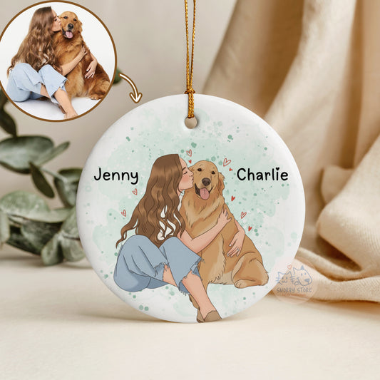 Personalized Pet Cat Dog Watercolor Portrait Ornament, Gift For Pet Lover