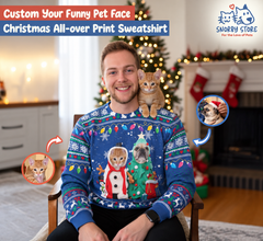 Personalized Pet Christmas All Over Print Sweatshirt, Funny Cat And Dog Photo & Name Sweatshirt, Funny Merry Pawmas Gift For Pet Lovers 2025