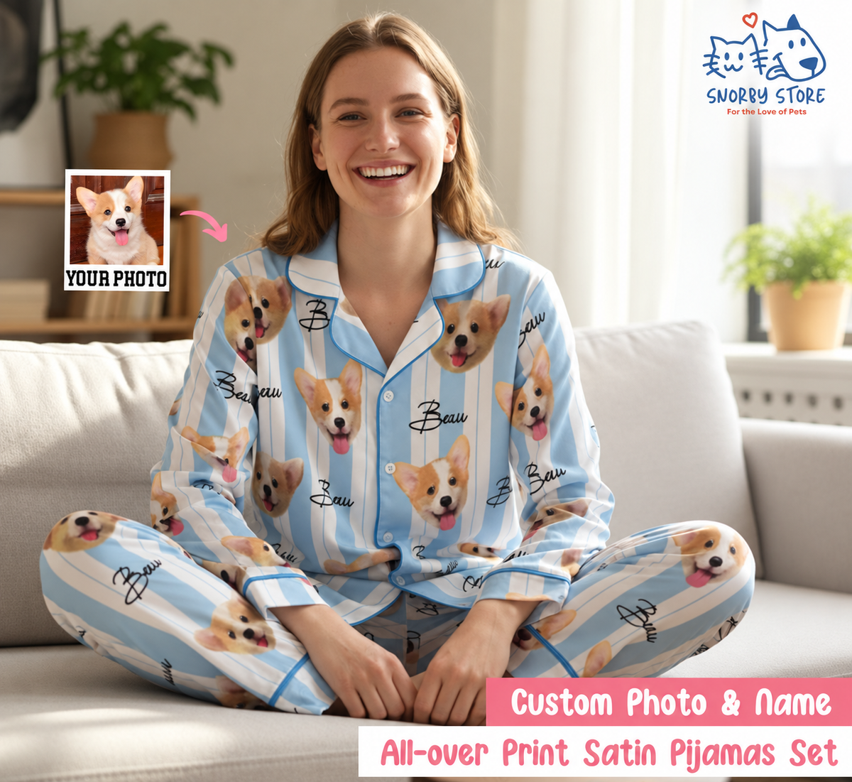 Personalized Custom Photo Dog & Cat Face Pajamas Set - Gift For Pet Owners, Pet Lovers