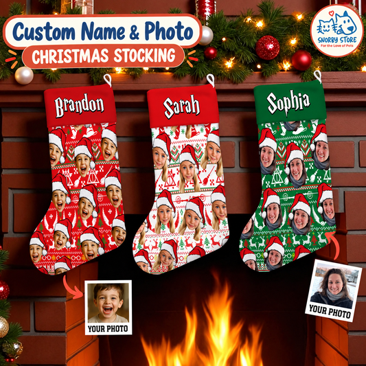 Personalized Christmas Stocking – Custom Name & Photo Holiday Gift for Kids, Family & Pet Lovers