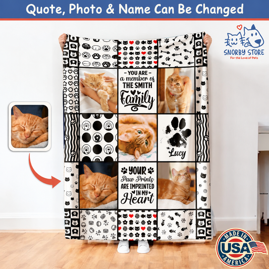 Personalized Cat Photo Blanket, Custom Pet Photo And Text Blanket Pet Lover Gift